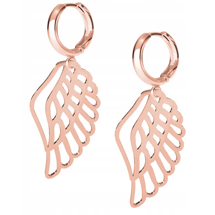 Cercei, Larezo, Aripa De Inger, Argint 925, Aur Roz De 18 Karate, Zirconii, Pentru Femei, 30 mm Pandantiv, 17 mm Cercei, 1 Pereche De Cercei In Cutie Cadou, Argintiu