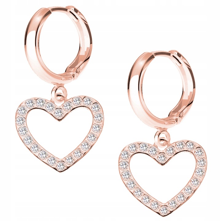 Fülbevaló, Larezo, Szív, 925 ezüst, 18K rózsaarany, cirkónia, nőknek, kampó magassága 17 mm, Talisman magassága 14 mm, ajándékcsomagolás dobozzal, 1 pár fülbevaló, ezüst