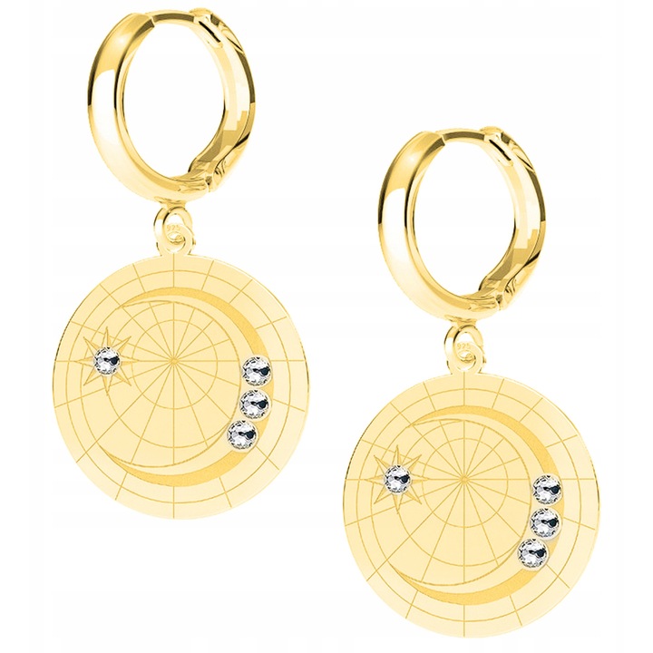 Cercei, Larezo, Luna, Argint 925, Aurit 24 Karate, Zirconii, Pandantiv 2.4 cm, Pentru Femei, Ambalaj Cadou, Argintiu