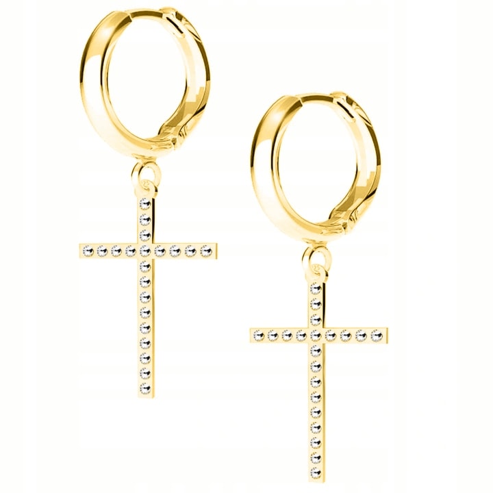 Cercei, Larezo, Cruce Swarovski, Argint 925, Aurire 24K, Antialergic, Inaltimea Pandantivului 2.2 cm, Cutie De Cadou, Argintiu