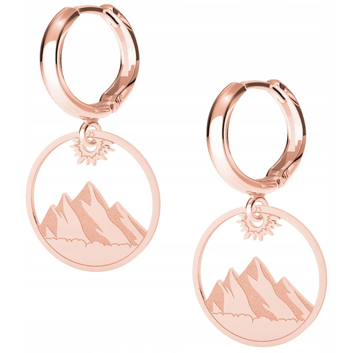 Fülbevaló, Larezo, Hegyi utazás, 925 ezüst, 18K rózsaarany, cirkónia, nőknek, 1 pár fülbevaló, prémium ékszerdoboz ajándékcsomagolásban, rózsaszín