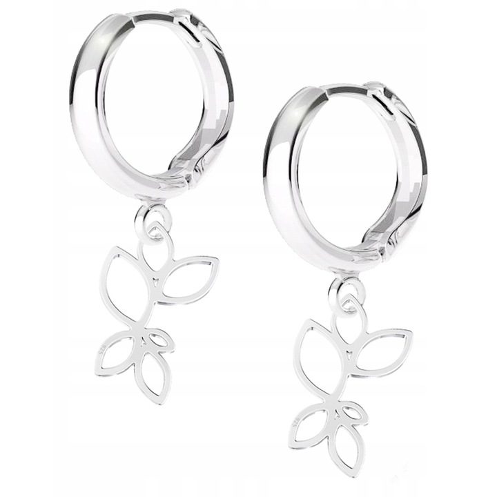 Fülbevaló, Larezo, Ezüst levelek, 925 ezüst, angol zár, kampó magassága 17 mm, Talisman magassága 14 mm, antiallergén, 1 pár fülbevaló ajándék ékszerdobozban, ezüst