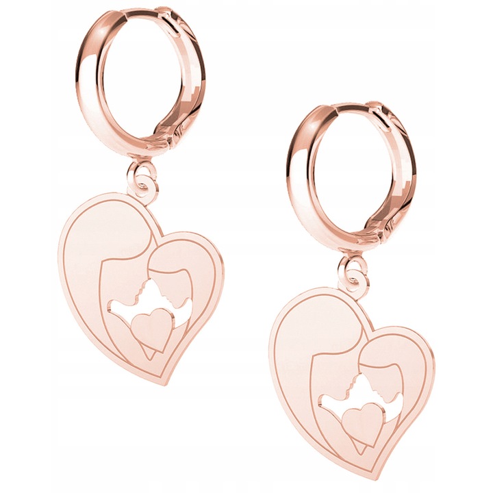 Cercei, Larezo, Inima Mama Si Fiica, Argint 925, Aur Roz 18K, Inchidere Englezeasca, Inaltimea Carligului 17 mm, Inaltimea Pandantivului 18.50 mm, Pentru Femei, 1 Pereche De Cercei Intr-O Cutie Pentru Bijuterii In Ambalaj Cadou, Roz