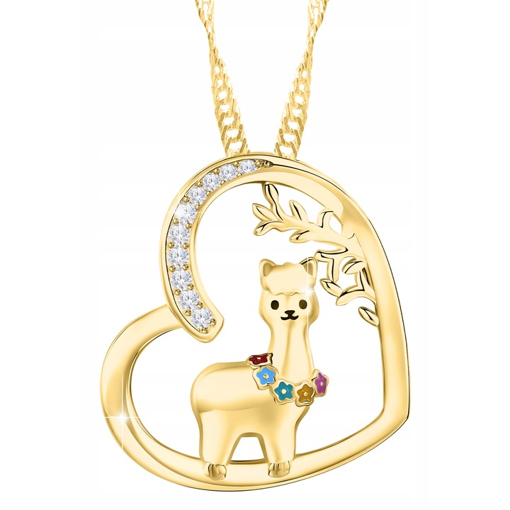 Colier Dama, Larezo, Pandantiv inima, Argint, 100% argint 925 placat cu aur, Bijuterii antialergice, 45 cm lungime, Cutie eleganta, Latime pandantiv 15 mm, 45 cm lungime, Accesoriu elegant, Accesoriu elegant, Culoare aur