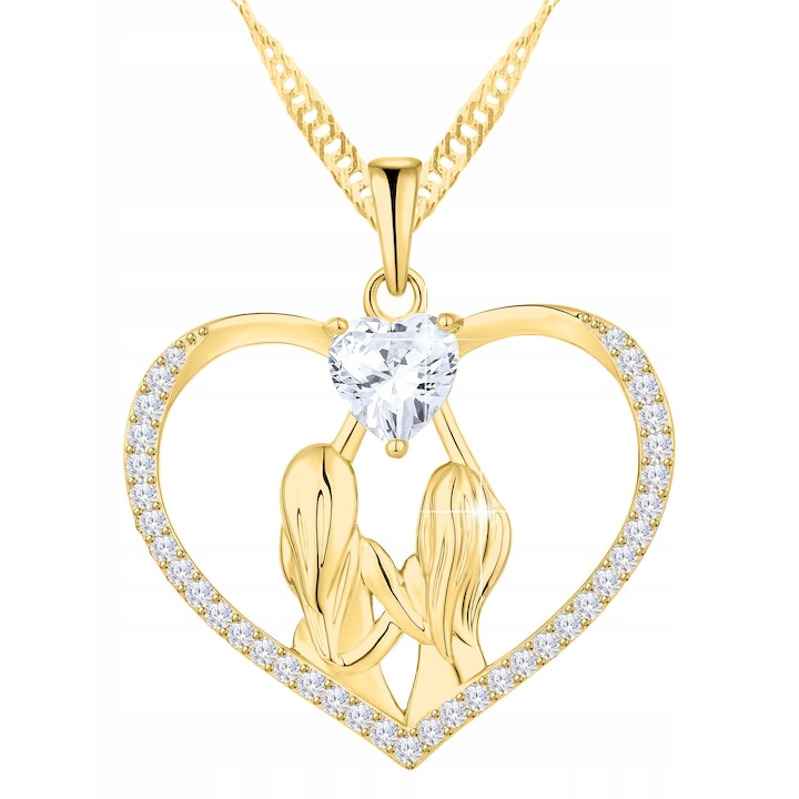 Colier Dama, Larezo, Pandantiv inima, Argint, 100% argint 925 placat cu aur, Bijuterii antialergice, Lungime 45 cm, Latime pandantiv 2,3 cm, Cutie eleganta, Decor romantic, Accesoriu elegant, Culoare aur