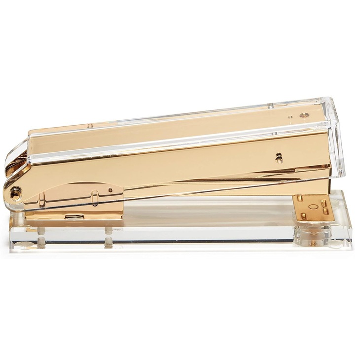 Capsator acrilic transparent auriu set cu capse si decapsator 13x3x6cm
