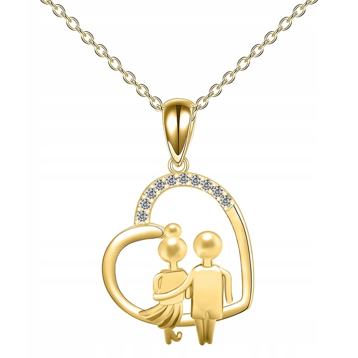 Colier Dama, Larezo, Pandantiv inima, Argint, 100% argint 925 placat cu aur, Bijuterii antialergice, Lungime 45 cm, Cutie eleganta, Latime pandantiv 18 mm, Decoratiuni romantice, Accesoriu elegant, Culoare Aur