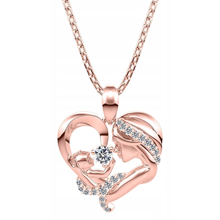 Colier Dama, Larezo, Pandantiv inima, Argint, 925 argint placat cu aur roz, Bijuterii antialergice, Lungime 45 cm, Cutie eleganta, Latime pandantiv 16 mm, Decoratiuni romantice, Accesoriu elegant, Culoare Aur roz metalizat