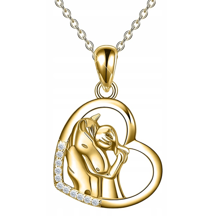 Colier Dama, Larezo, Pandantiv inima, Argint, 100% argint 925 placat cu aur, 45 cm lungime, Cutie eleganta, Latime pandantiv 1,6 cm, Accesoriu elegant, Bijuterii antialergice, Accesoriu elegant, Culoare Aur