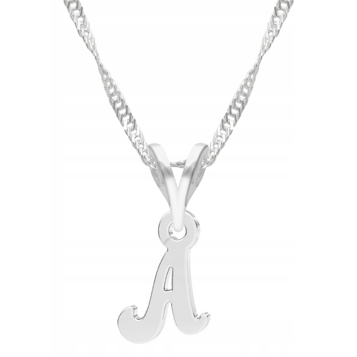 Colier Dama, Larezo, Pandantiv scrisoare, Argint, 100% argint 925, 45 cm lungime, Cutie eleganta, Latime pandantiv 1 cm, Accesoriu elegant, Accesoriu elegant, Bijuterii antialergice, Culoare argintie