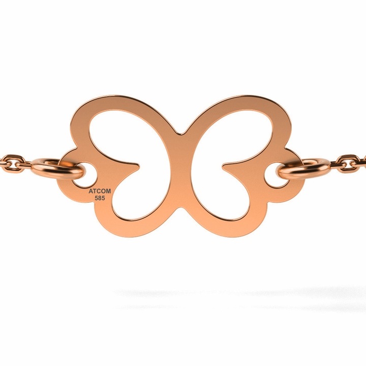 Bratara cu lantisor din aur model Butterfly, Roz, 12 mm
