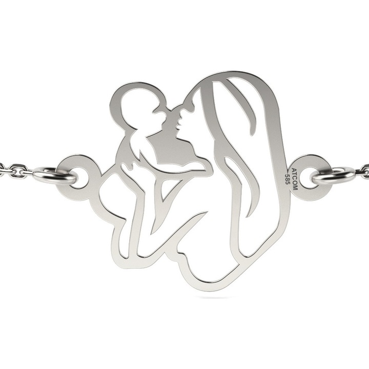 Bratara cu lantisor din aur alb model Mama cu copil