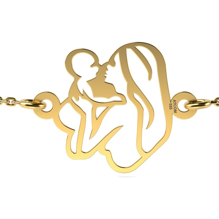 Bratara cu lantisor din aur model Mama cu copil, Galben, 12 mm