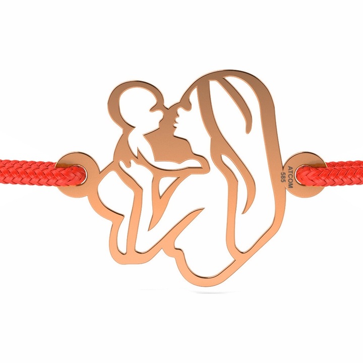Bratara din aur model Mama cu copil, Roz, 12 mm