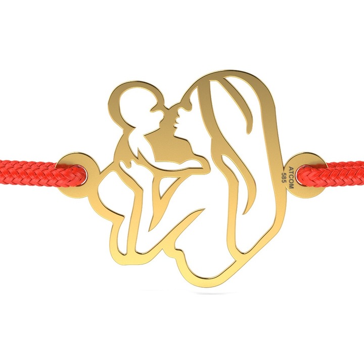 Bratara din aur model Mama cu copil, Galben, 12 mm