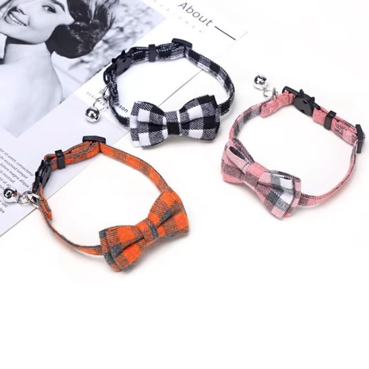 Csokornyakkendő és harangnyakörv, kisállatoknak, S-es méret, állítható, textil, narancs