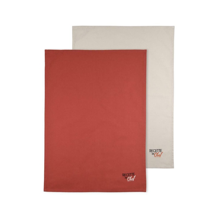 Két konyharuha készlet, SZÖVET, Duó, Pamut, Különféle színek, "szakács receptek" hímzés, 2 db, Multifunkcionális, Robusztus, 50 x 70 cm
