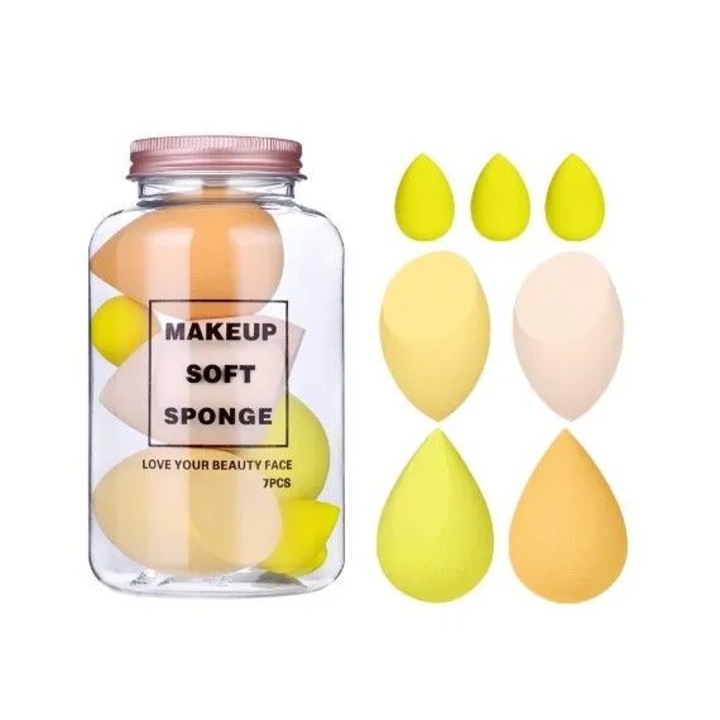 Set Buretei Machiaj, Reutilizabili, 7 bucati, Borcan, Galben