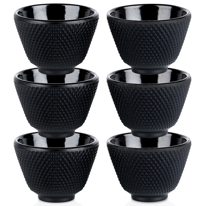 Teáscsésze készlet, Vilde, Öntöttvas zománcozott bevonattal, Antik vasaló, 6 db 60 ml-es, Modern dizájn, Ideális mindennapi használatra