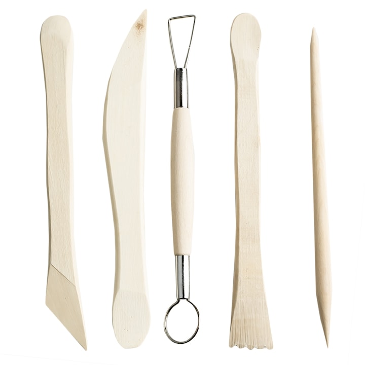 Set 5 unelte modelaj din lemn pentur plastilina, Robentoys