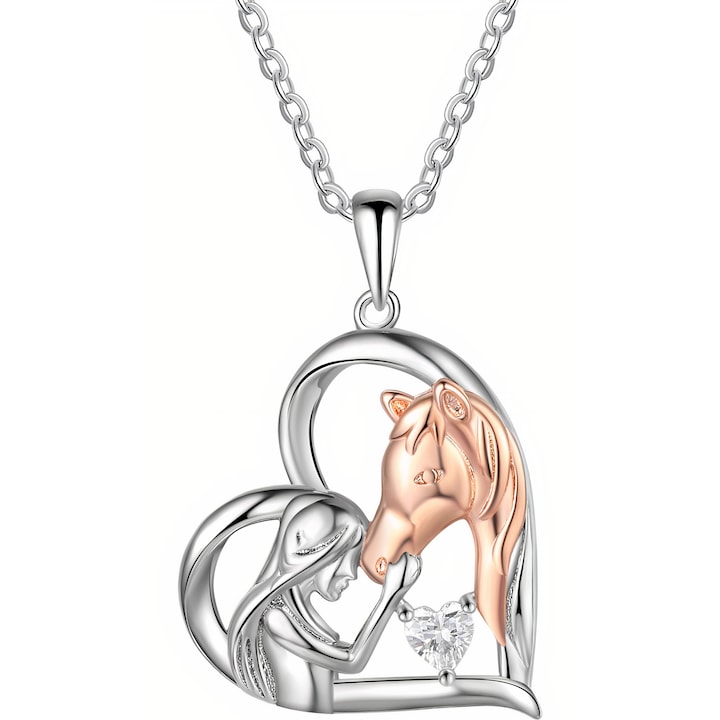 Colier Dama, Larezo, Pandantiv inima, Argint, 100% argint 925 placat cu aur, Bijuterii antialergice, Lungime 45 cm, Cutie eleganta, Latime pandantiv 1,6 cm, Accesoriu elegant, Accesoriu elegant, Culoare argintie