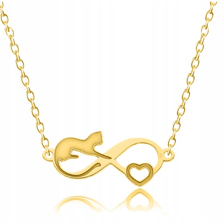 Colier Dama, Larezo, Pandantiv cu semnul infinitului, Argint, 100% argint 925 placat cu aur, Bijuterii antialergice, Lungime 45 cm, Cutie eleganta, Latime pandantiv 2,5 cm, Accesoriu elegant, Accesoriu stilat, Culoare aur