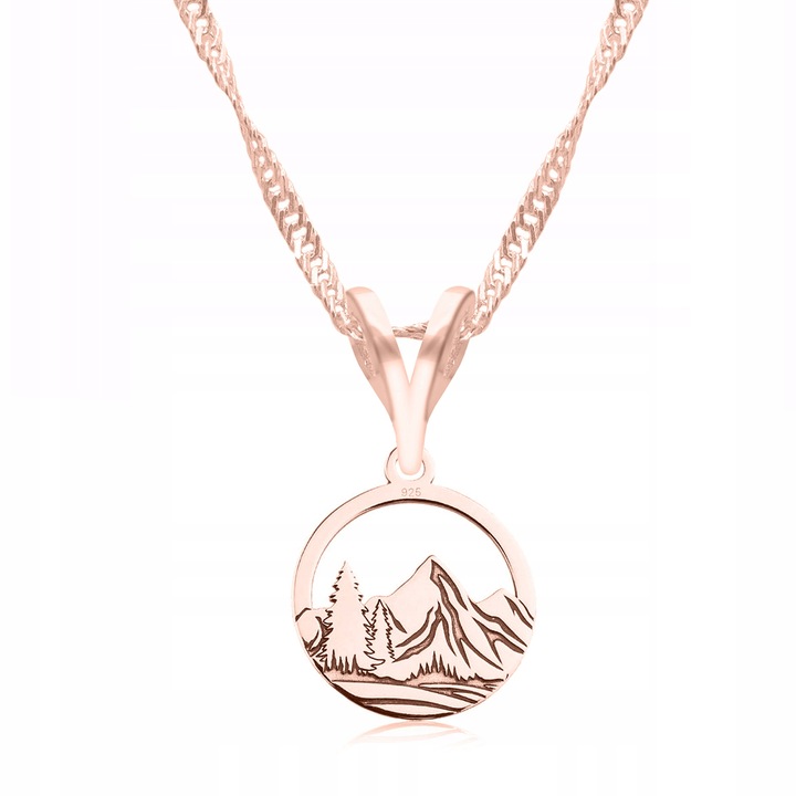 Colier Dama, Larezo, pandantiv de munte, Argint, 925 argint placat cu aur roz, Bijuterii antialergice, 45 cm lungime, Cutie eleganta, Latime pandantiv 1,2 cm, Accesoriu elegant, Accesoriu elegant, Culoare Aur roz metalic