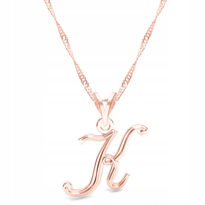 Colier Dama, Larezo, Pandantiv cu litere, Argint, 925 argint placat cu aur roz, Bijuterii antialergice, 45 cm lungime, Cutie eleganta, Latime pandantiv 1,3 cm, Accesoriu elegant, Accesoriu elegant, Culoare Aur roz metalizat
