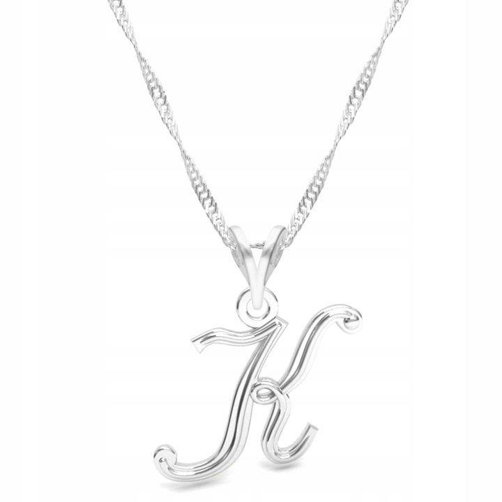 Colier Dama, Larezo, Pandantiv cu litere, Argint, 100% argint, Bijuterii antialergice, 45 cm lungime, Cutie cadou, Latime pandantiv 13 mm, Accesoriu elegant, Accesoriu elegant, Culoare argintie