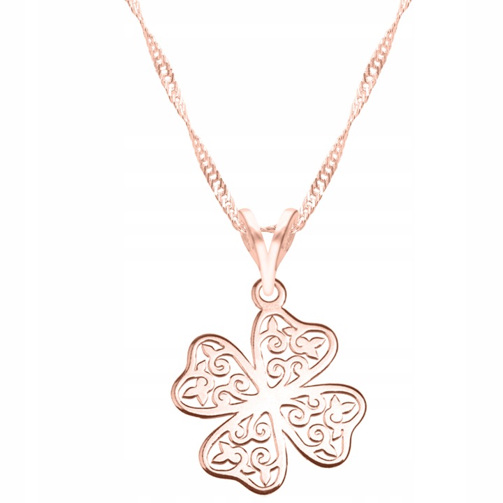 Női nyaklánc, Larezo, Four-leaf clover medál, Ezüst, 925 ezüst rózsaaranyozott, Antiallergén ékszerek, 45 cm hosszú, Elegáns doboz, Medál szélesség 1.5 cm, Elegáns kiegészítő, Elegáns kiegészítő, Rózsaszín arany szín