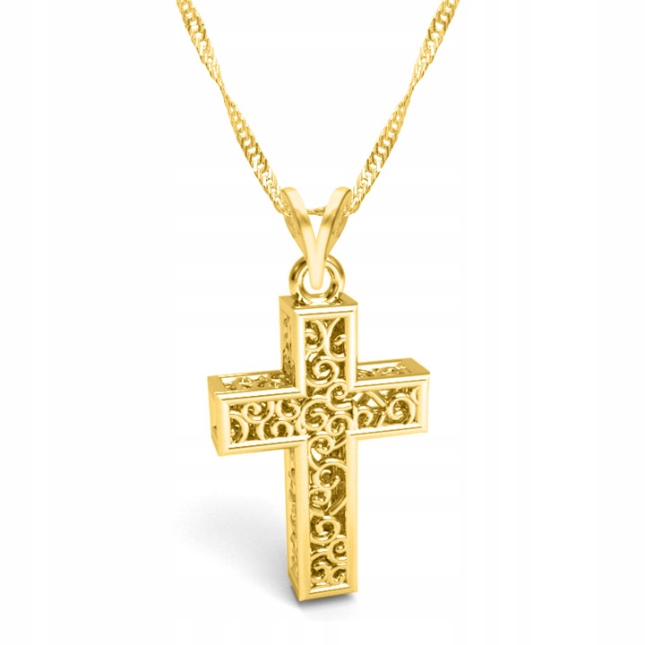 Colier Dama, Larezo, Pandantiv cruce, Argint, 100% argint 925 placat cu aur, Bijuterii antialergice, 45 cm lungime, Cutie eleganta, Latimea pandantivului 12 mm, Accesoriu elegant, Accesoriu elegant, Culoare aur