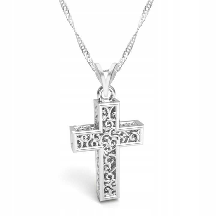 Colier Dama, Larezo, Pandantiv cruce, Argint, 100% argint 925, Bijuterii antialergice, 45 cm lungime, Cutie eleganta, Latime pandantiv 1,2 cm, Accesoriu elegant, Accesoriu elegant, Culoare argintie