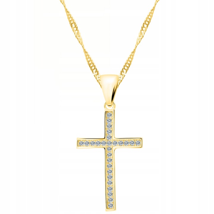 Colier Dama, Larezo, Pandantiv cruce, Argint, 100% argint 925 placat cu aur, Bijuterii antialergice, 45 cm lungime, Cutie eleganta, Latimea pandantivului 14 mm, Accesoriu elegant, Accesoriu elegant, Culoare aur