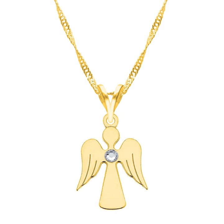 Colier Dama, Larezo, pandantiv inger, Argint, 100% argint 925 placat cu aur, Bijuterii antialergice, Lungime 45 cm, Cutie eleganta, Latime pandantiv 1 cm, Accesoriu feminin, Accesoriu elegant, Culoare Aur