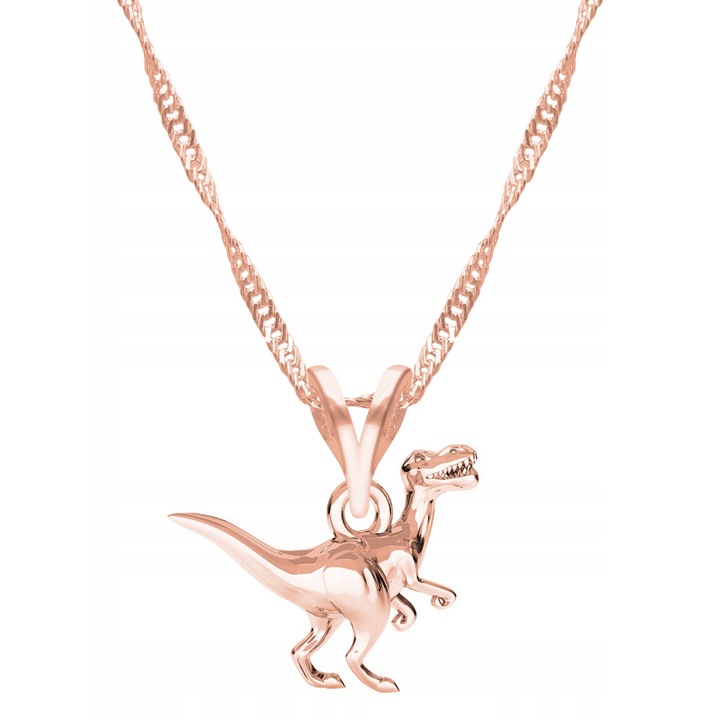 Női nyaklánc, Larezo, Dinozaurusz medál, Ezüst, 925 ezüst rózsaaranyozott, Antiallergén ékszerek, 45 cm hosszú, Elegáns doboz, Medál szélesség 1 cm, Elegáns kiegészítő, Elegáns kiegészítő, Rózsaszín arany szín