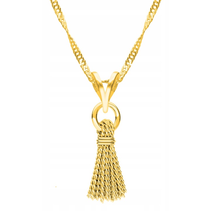 Colier Dama, Larezo, Pandantiv Tassel, Argint, 100% argint 925 placat cu aur, Bijuterii antialergice, 45 cm lungime, Cutie eleganta, Accesoriu elegant, Accesoriu elegant, Culoare aur
