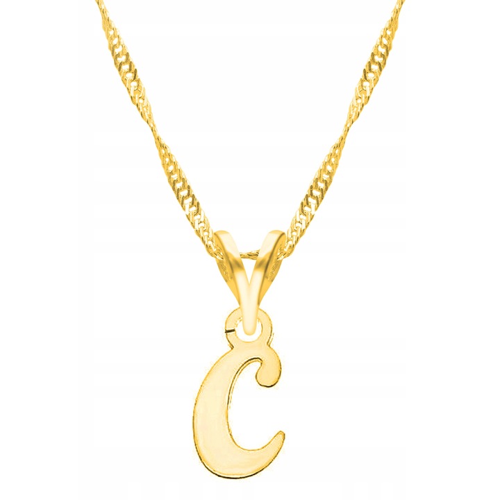 Colier Dama, Larezo, Pandantiv cu litere, Argint, 100% argint 925 placat cu aur, Bijuterii antialergice, Lungime 45 cm, Cutie eleganta, Latime pandantiv 1 cm, Accesoriu elegant, Accesoriu stilat, Culoare aur