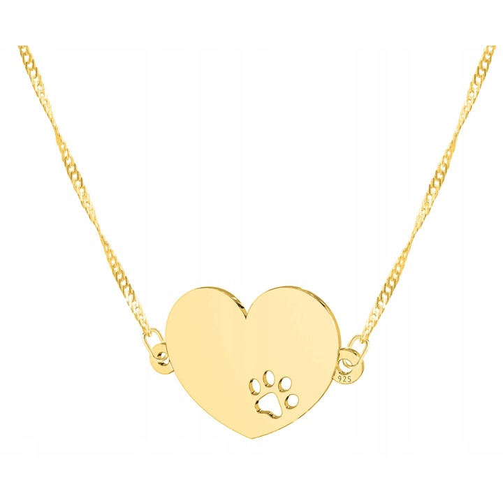 Colier Dama, Larezo, Pandantiv inima, argint, 100% argint 925 placat cu aur, bijuterii antialergice, 45 cm lungime, cutie cadou, ornament romantic, accesoriu elegant, culoare aur