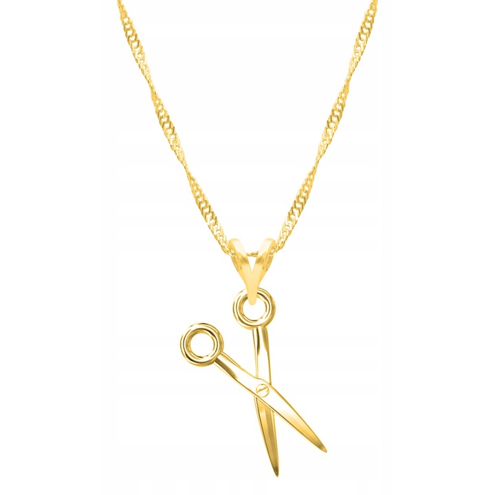 Colier Dama, Larezo, Pandantiv foarfece, Argint, 100% argint 925 placat cu aur, Bijuterii antialergice, 45 cm lungime, Cutie eleganta, Accesoriu elegant, Accesoriu elegant, Culoare aur