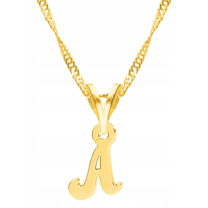 Colier Dama, Larezo, Pandantiv cu litere, Argint, 100% argint 925 placat cu aur, Bijuterii antialergice, 45 cm lungime, Cutie eleganta, Ideal pentru un cadou, Accesoriu elegant, Accesoriu elegant, Culoare aur