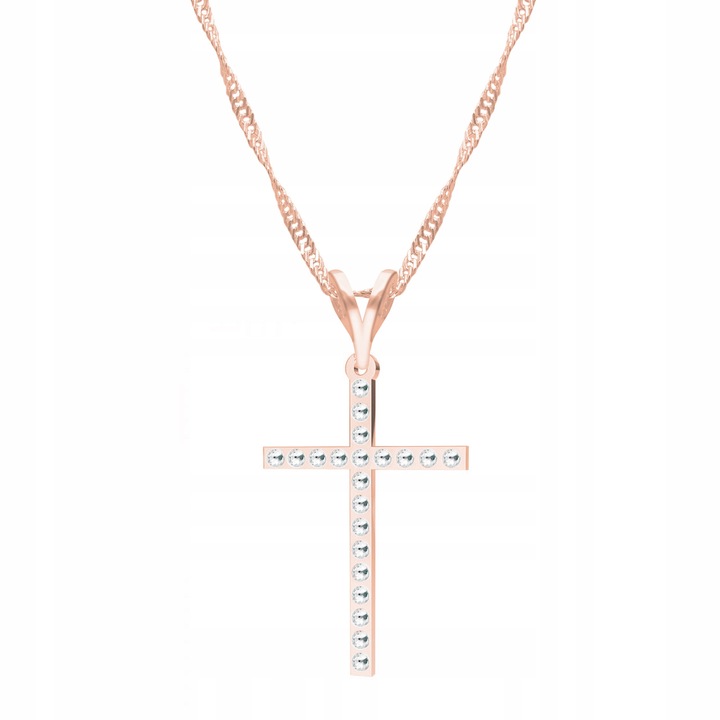 Colier Dama, Larezo, Pandantiv cruce, Argint, 925 argint placat cu aur roz, Bijuterii antialergice, 45 cm lungime, Cutie eleganta, Accesoriu elegant, Accesoriu elegant, Culoare Aur roz metalic