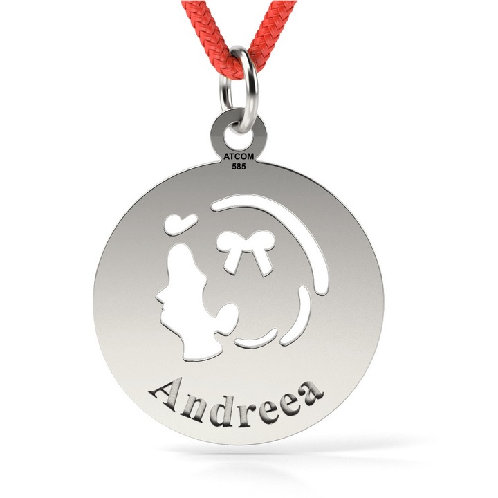 Pandantiv din aur cu snur model Chip de fetita, Alb, 15 mm