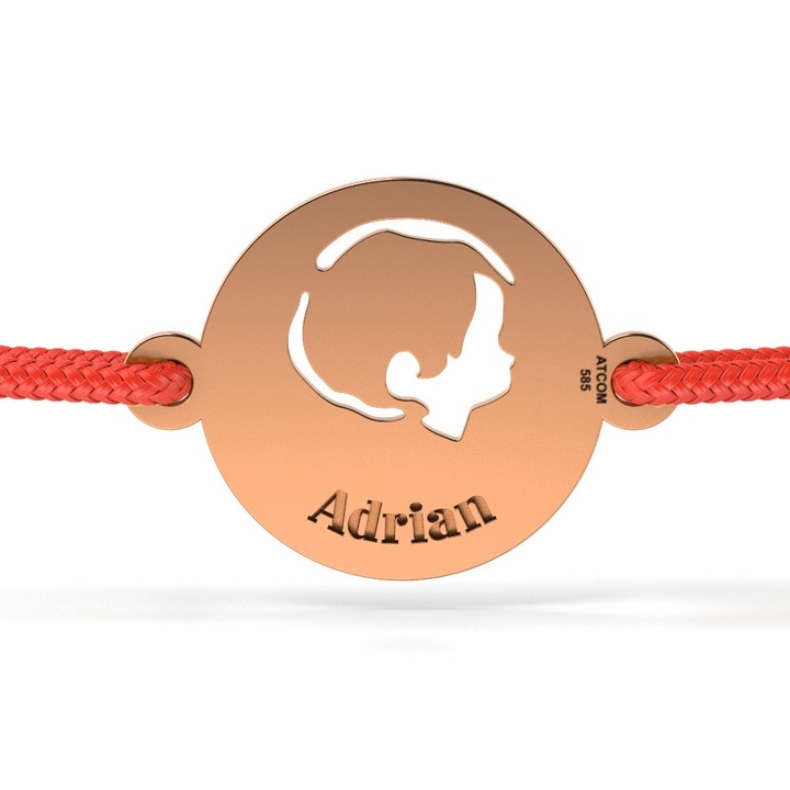 Bratara din aur cu snur model Chip de baietel, Roz, 12 mm