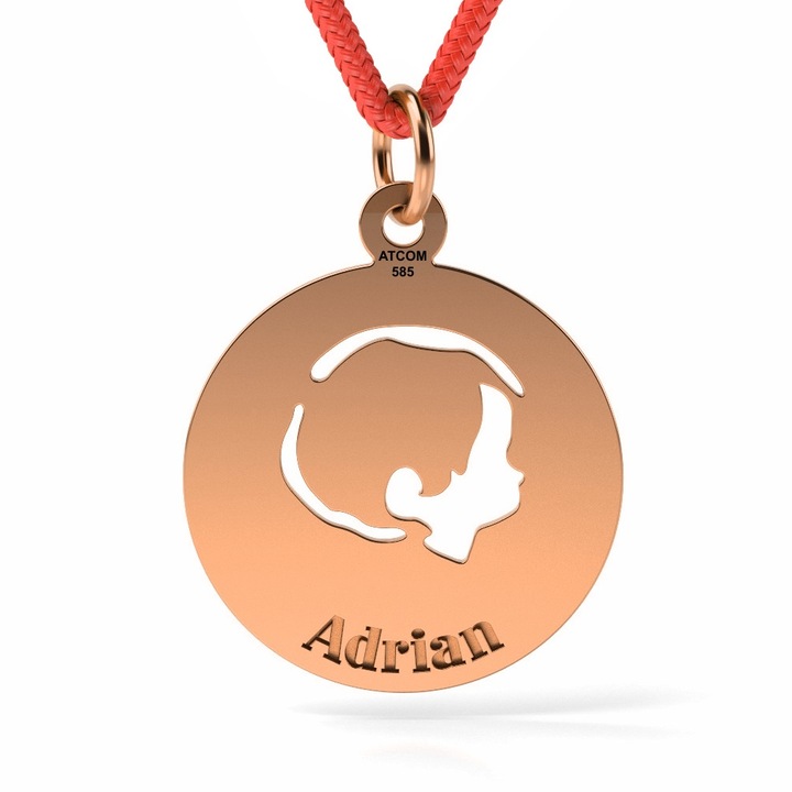 Pandantiv din aur cu snur model Chip de baietel, Roz, 15 mm