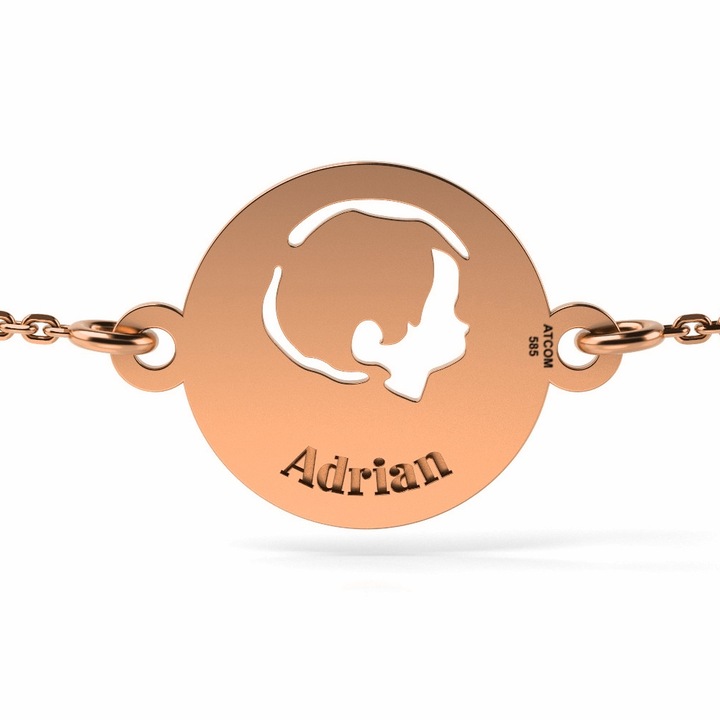 Bratara cu lantisor din aur model Chip de baietel, Roz, 12 mm