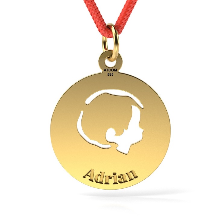 Pandantiv din aur cu snur model Chip de baietel, Galben, 15 mm