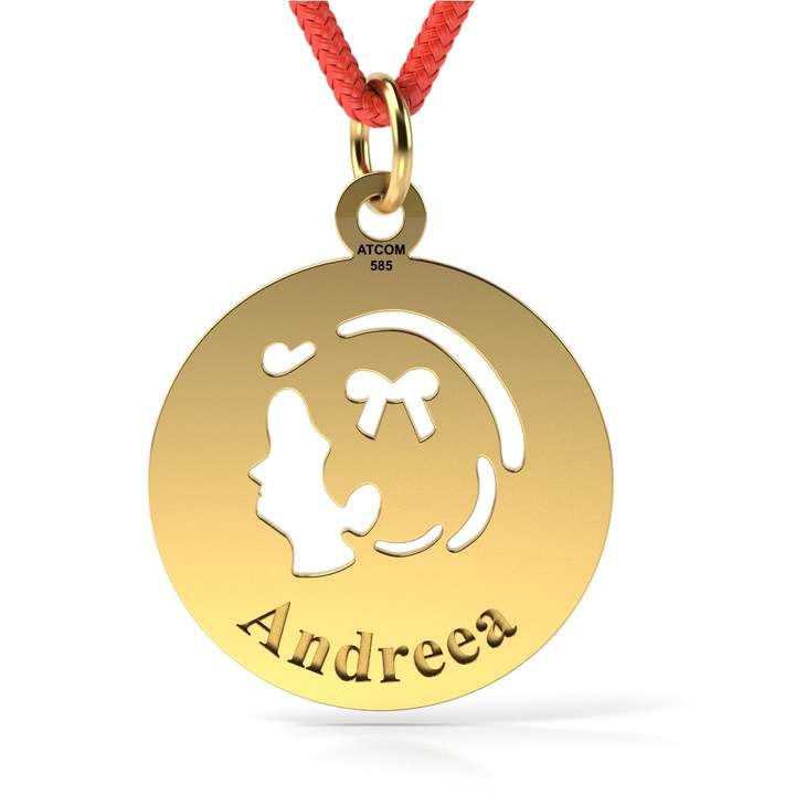 Pandantiv din aur cu snur model Chip de fetita, Galben, 15 mm