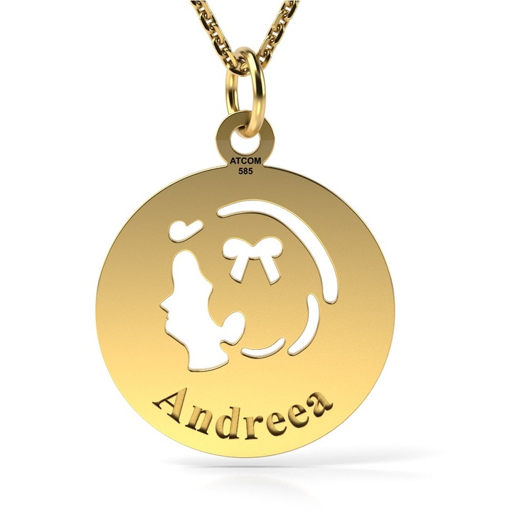 Colier din aur model Chip de fetita, Galben, 15 mm