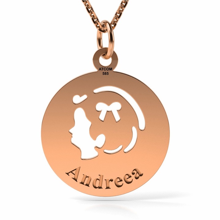 Colier din aur model Chip de fetita, Roz, 15 mm