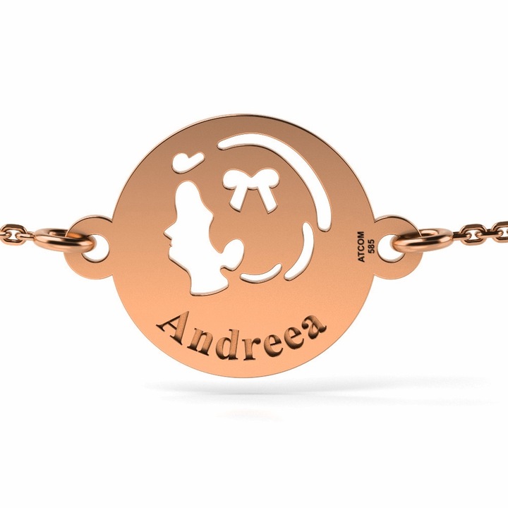 Bratara cu lantisor din aur model Chip de fetita, Roz, 12 mm